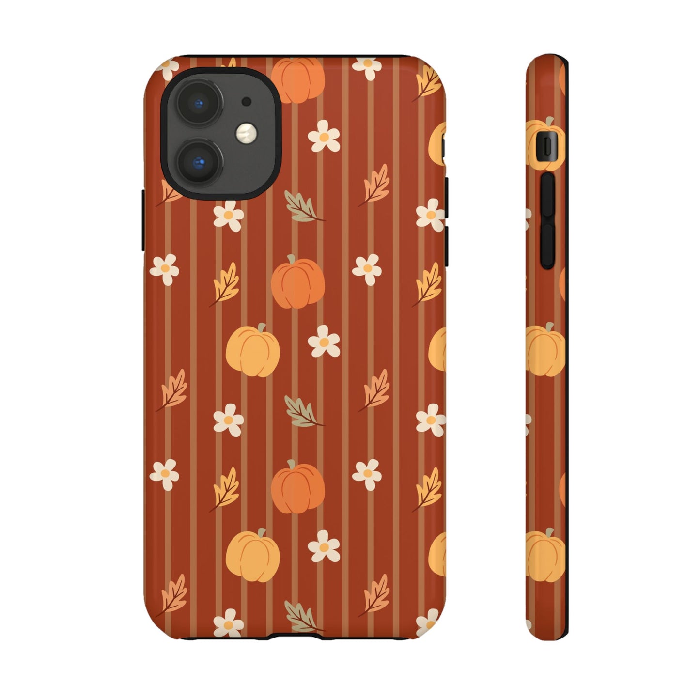 Pumpkin Spice Floral Stripe iPhone Case