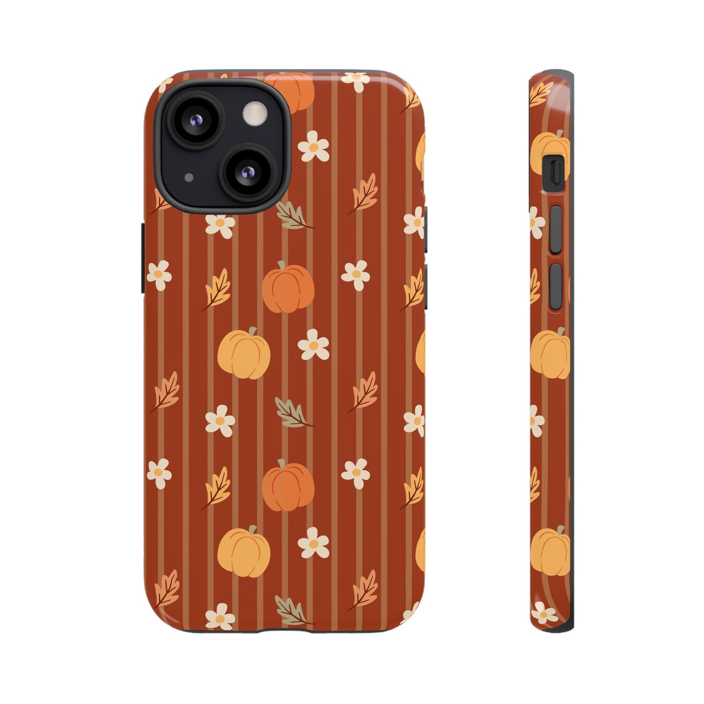 Pumpkin Spice Floral Stripe iPhone Case