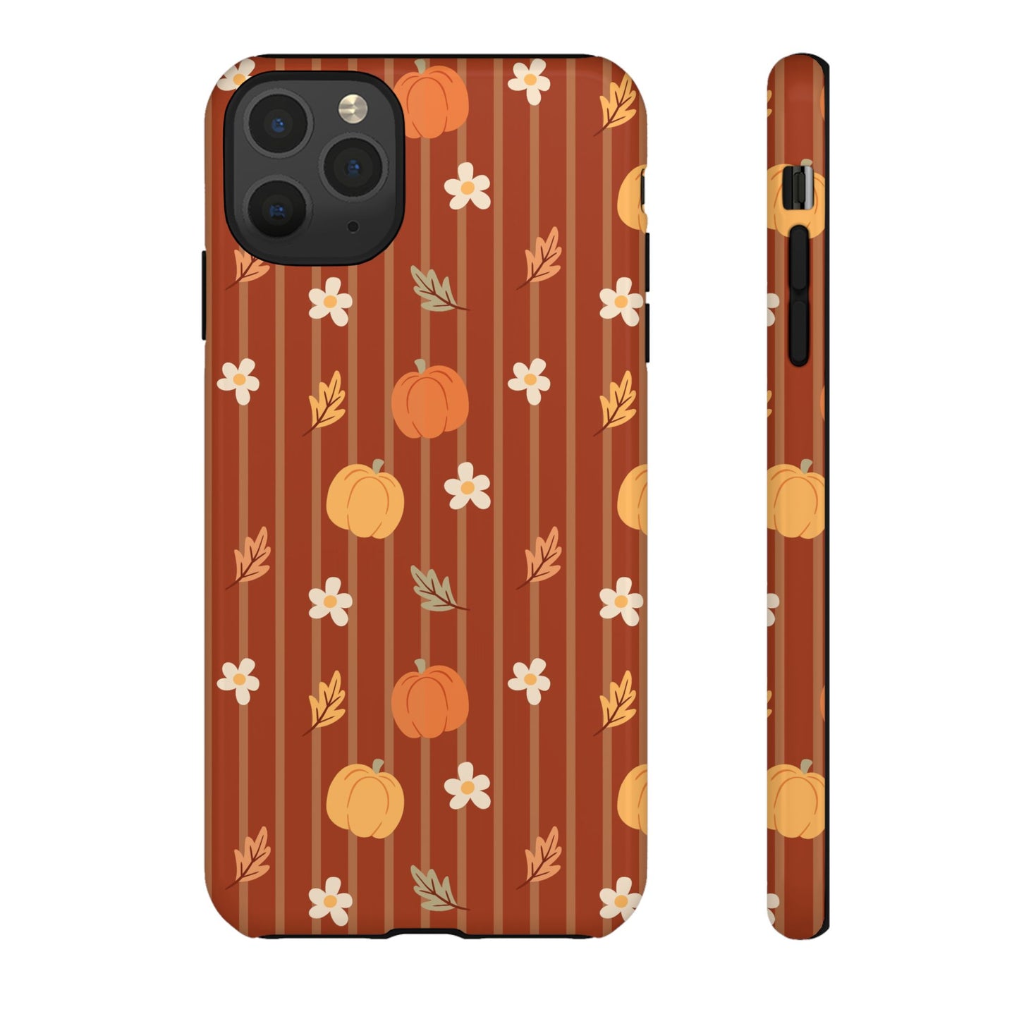 Pumpkin Spice Floral Stripe iPhone Case