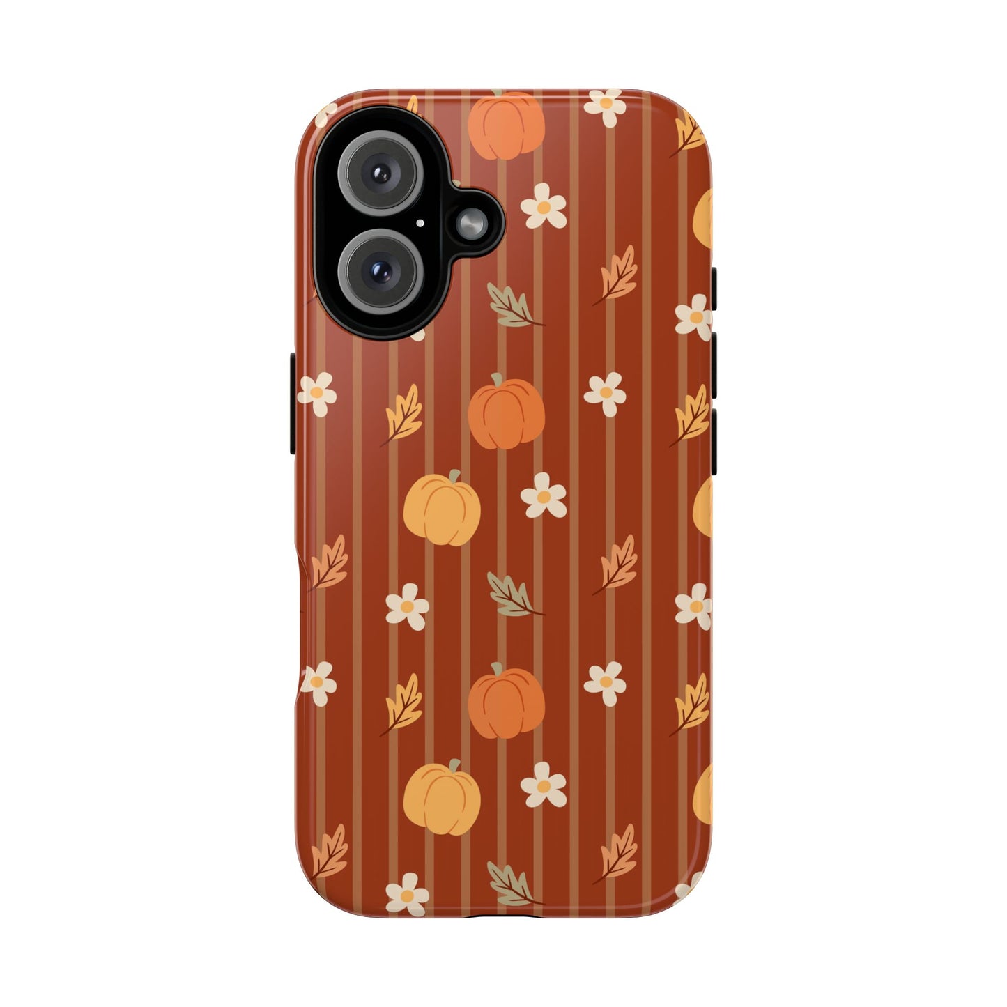 Pumpkin Spice Floral Stripe iPhone Case