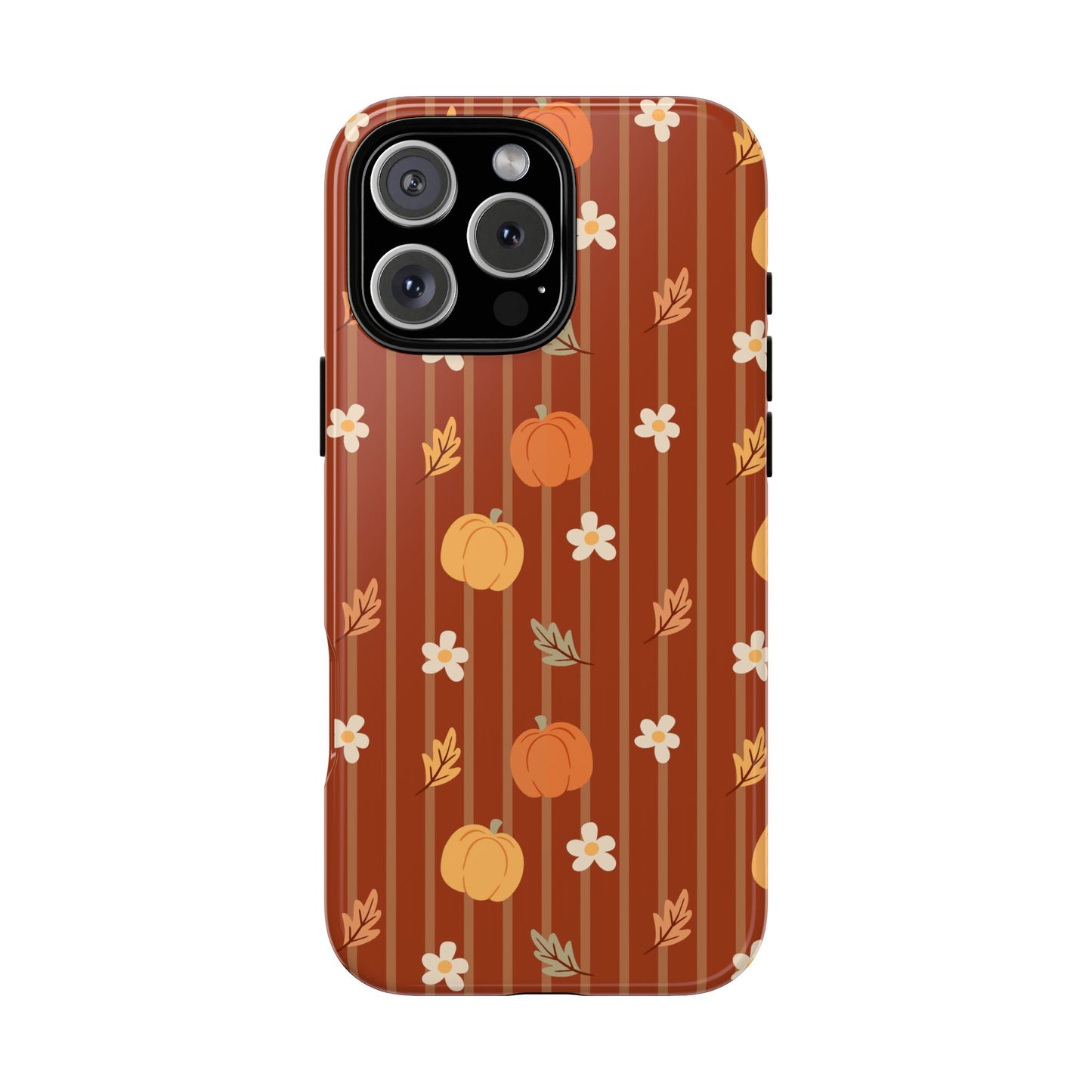 Pumpkin Spice Floral Stripe iPhone Case