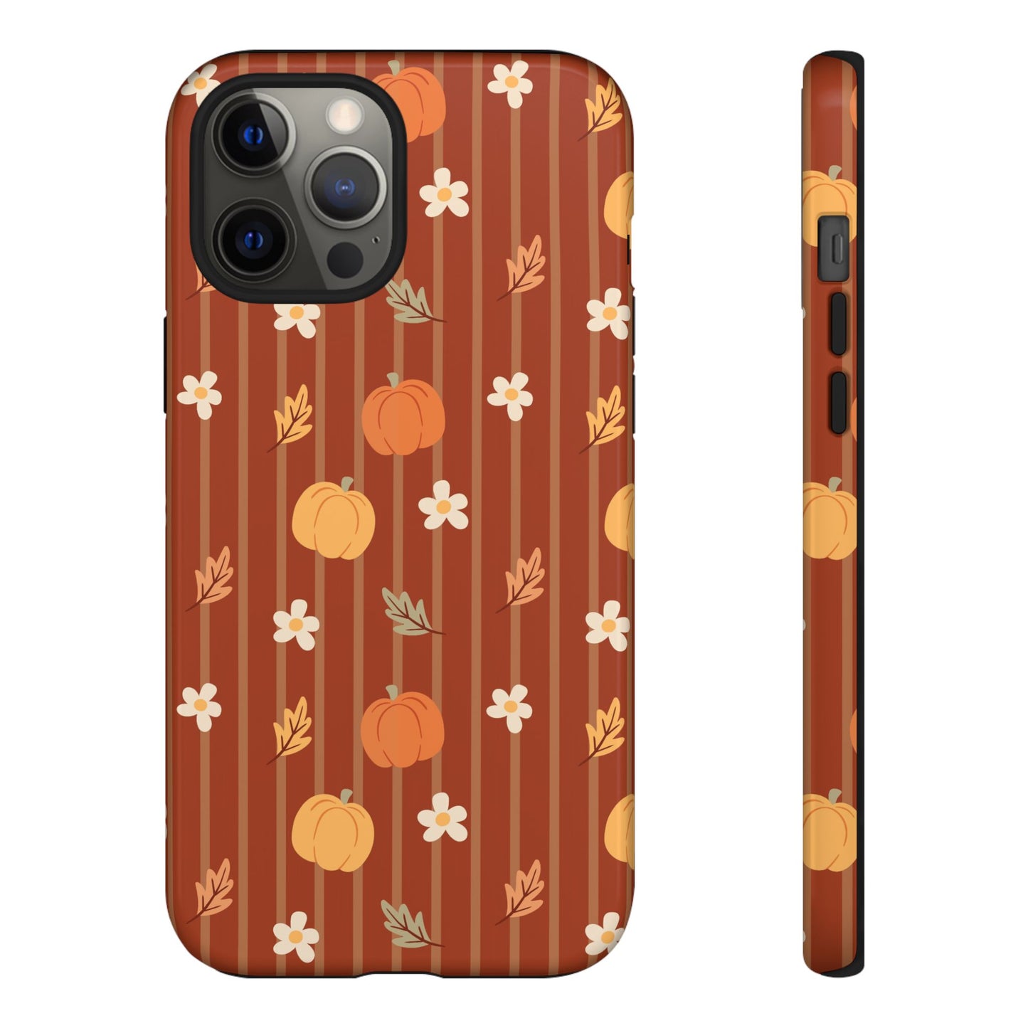 Pumpkin Spice Floral Stripe iPhone Case