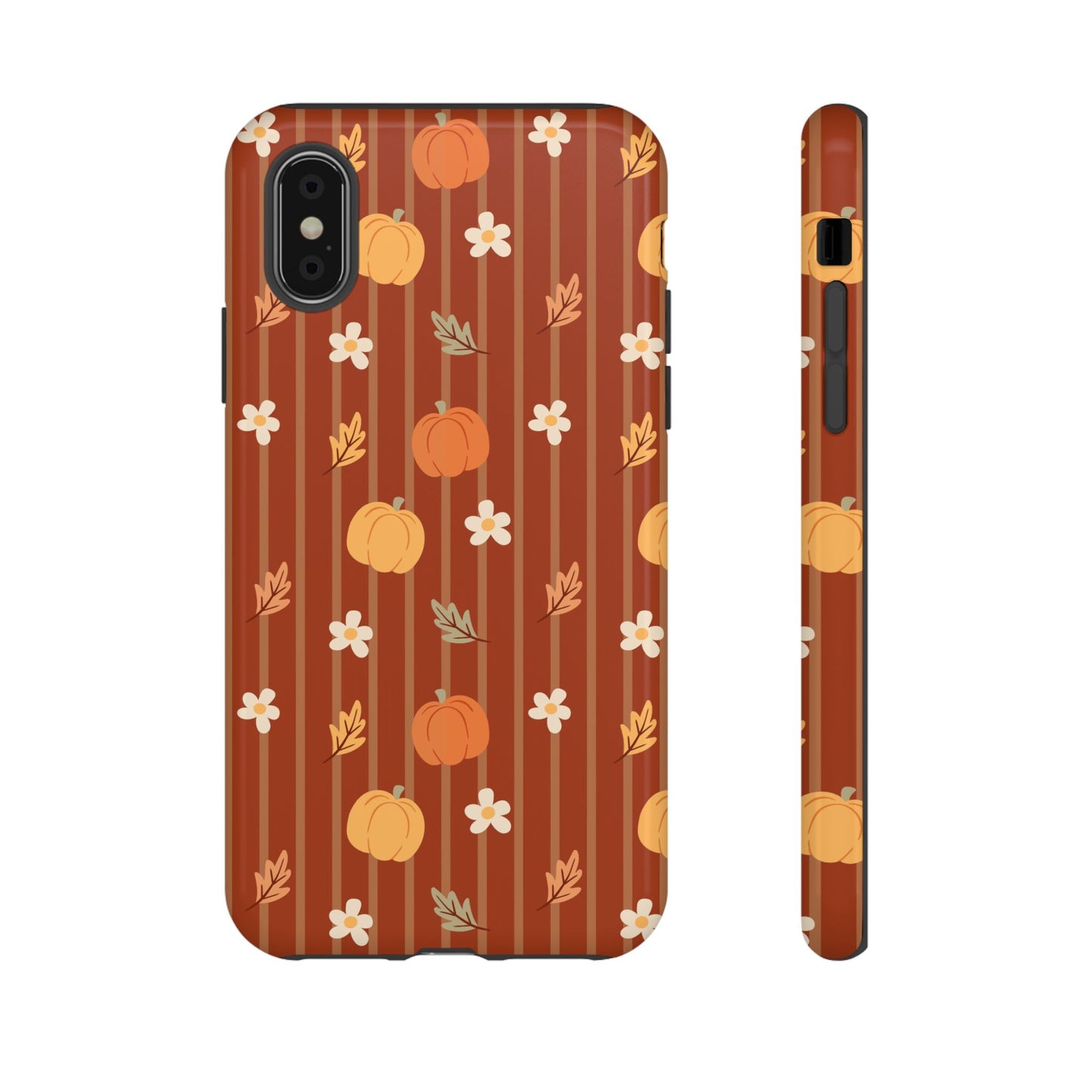 Pumpkin Spice Floral Stripe iPhone Case