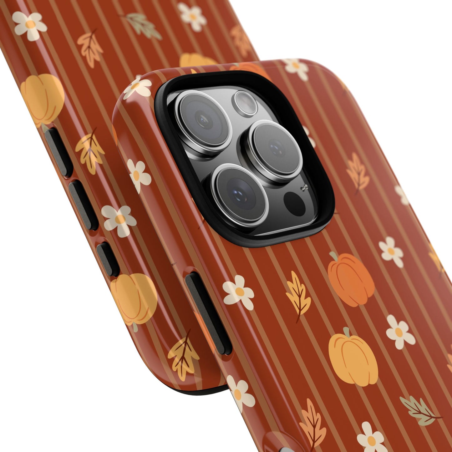 Pumpkin Spice Floral Stripe iPhone Case