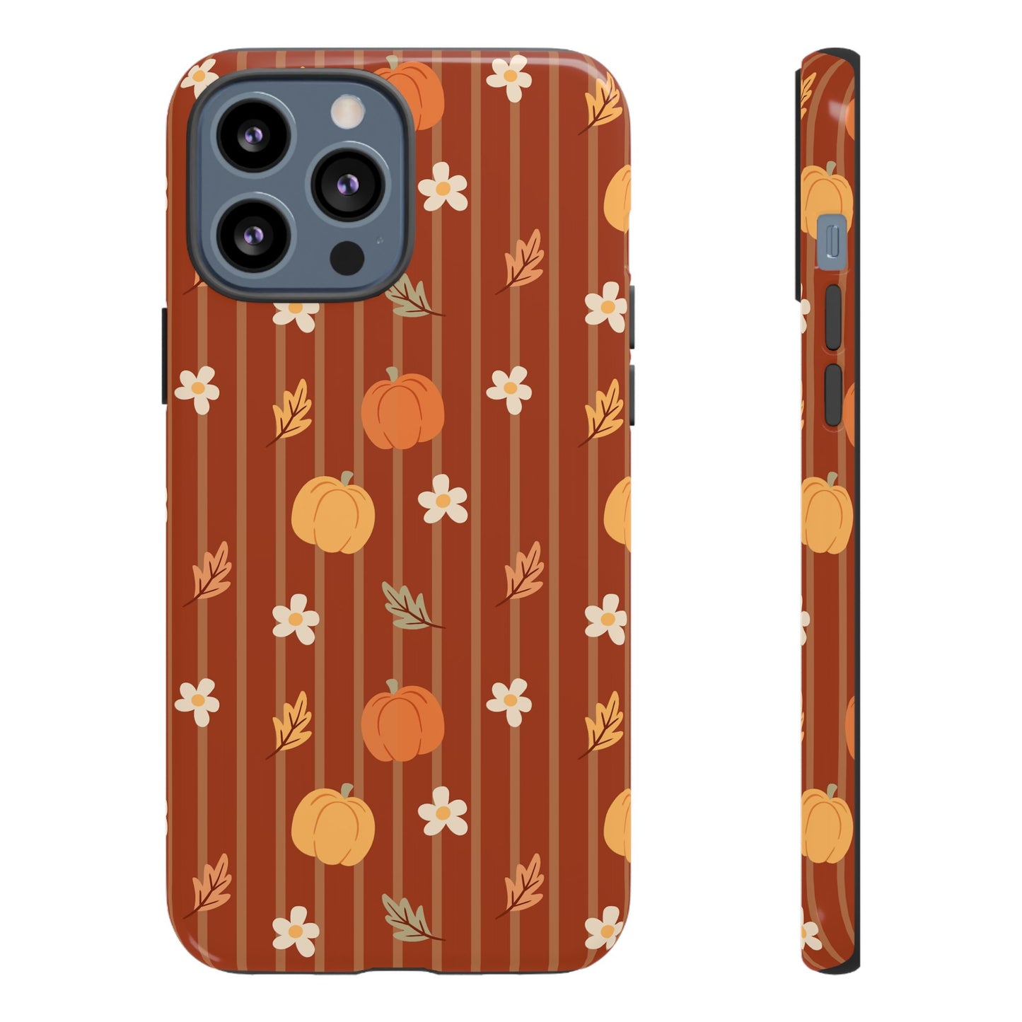 Pumpkin Spice Floral Stripe iPhone Case
