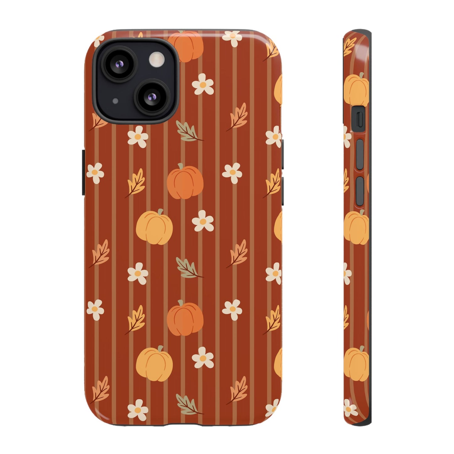 Pumpkin Spice Floral Stripe iPhone Case