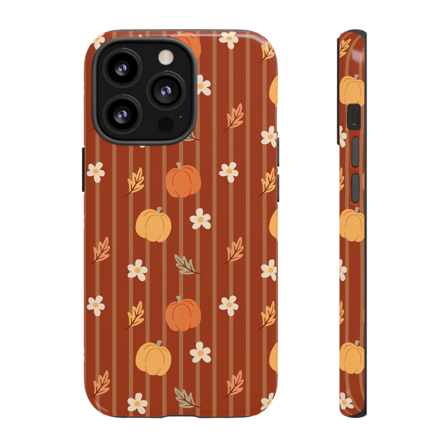 Pumpkin Spice Floral Stripe iPhone Case