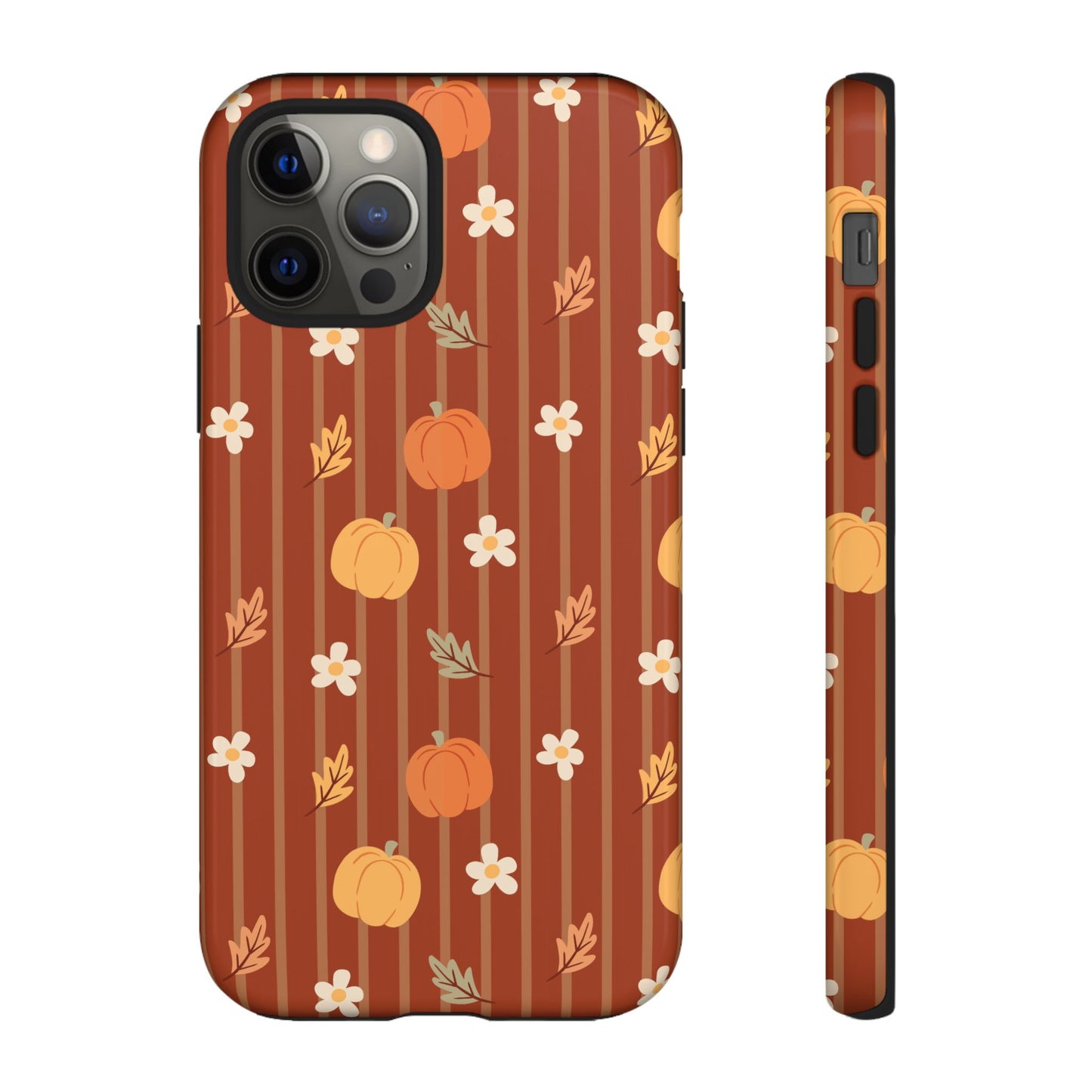 Pumpkin Spice Floral Stripe iPhone Case