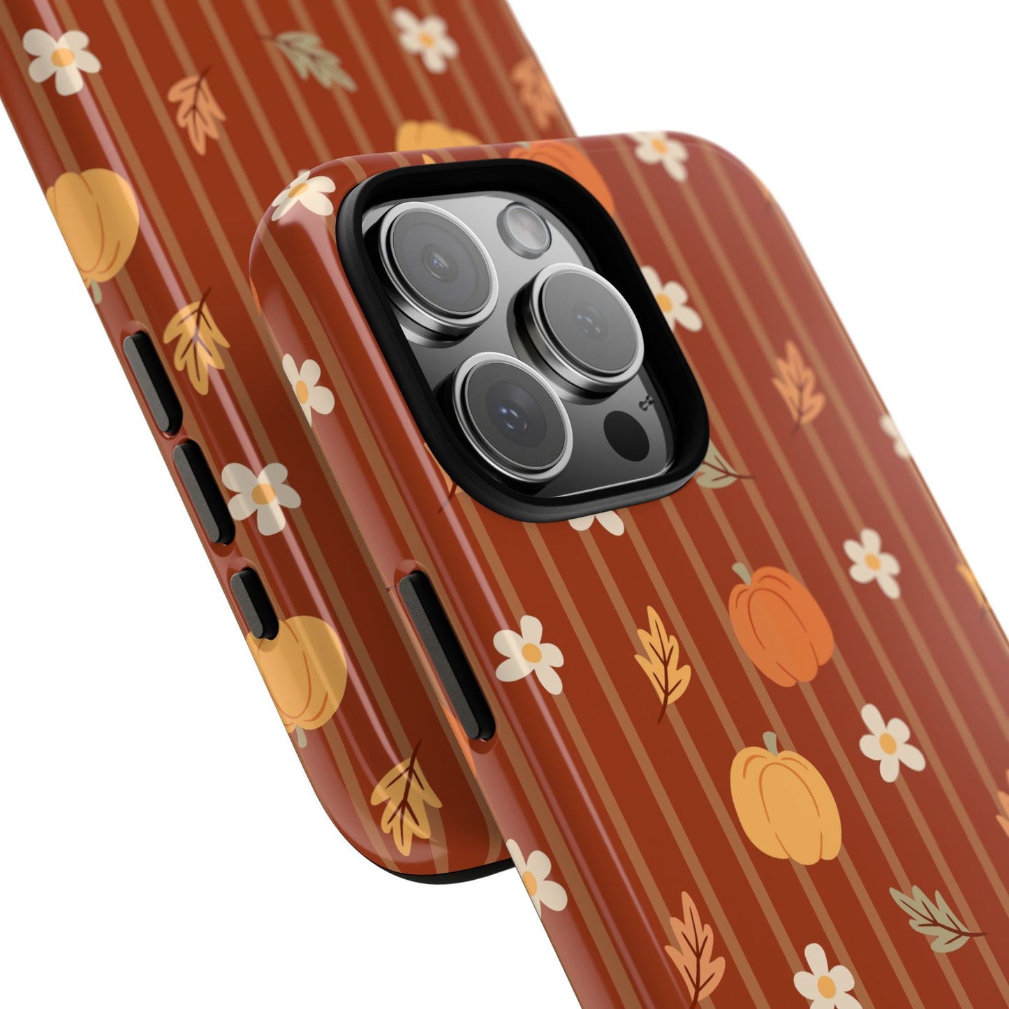Pumpkin Spice Floral Stripe iPhone Case