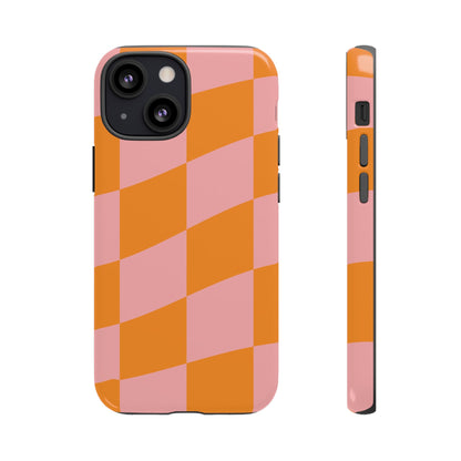 Pink & Orange Wavy Checker iPhone Case