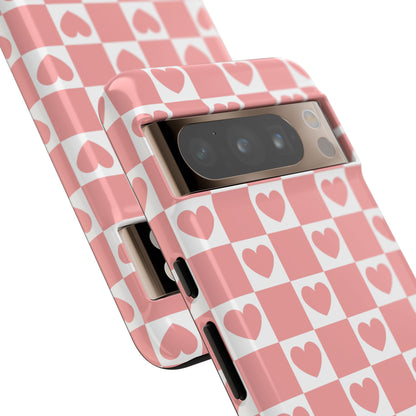 Pink Heart Checkerboard Google Pixel Case