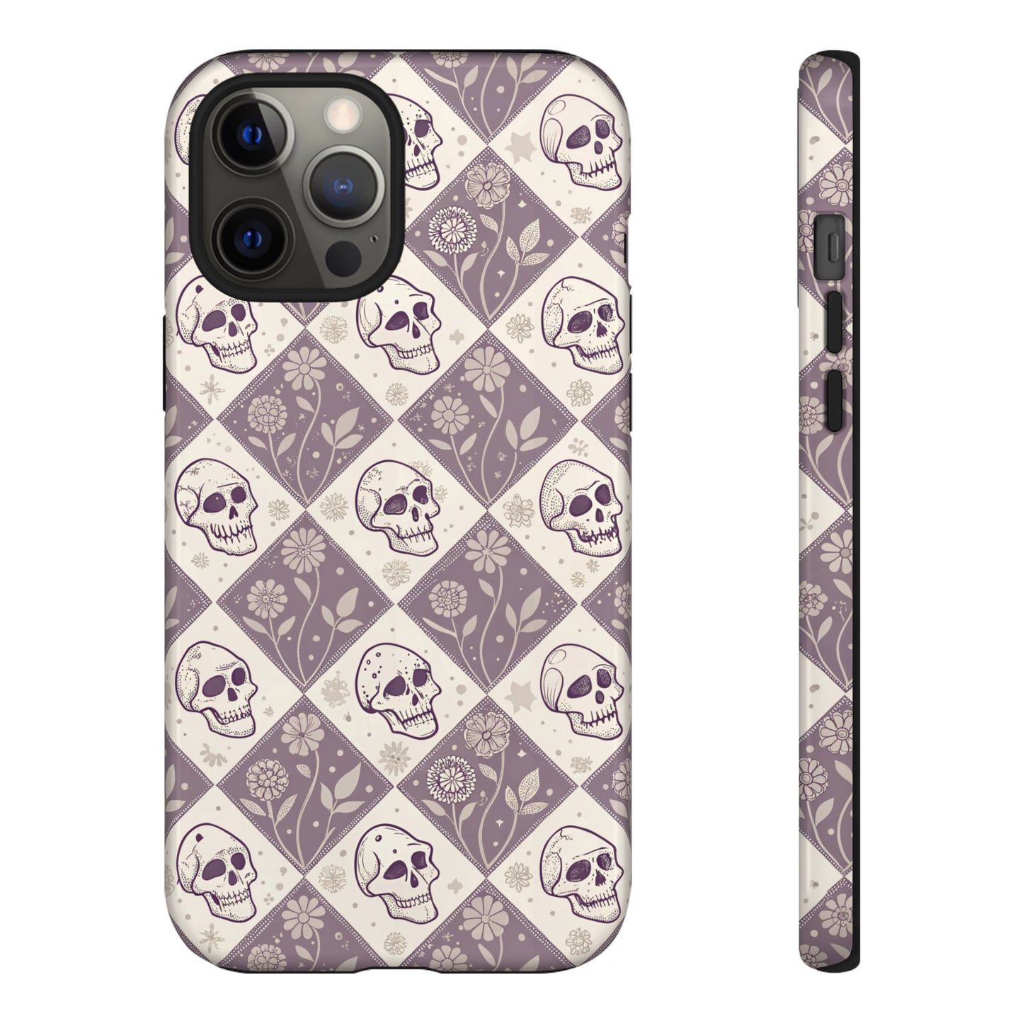 Vintage Skull & Floral Diamond iPhone Case