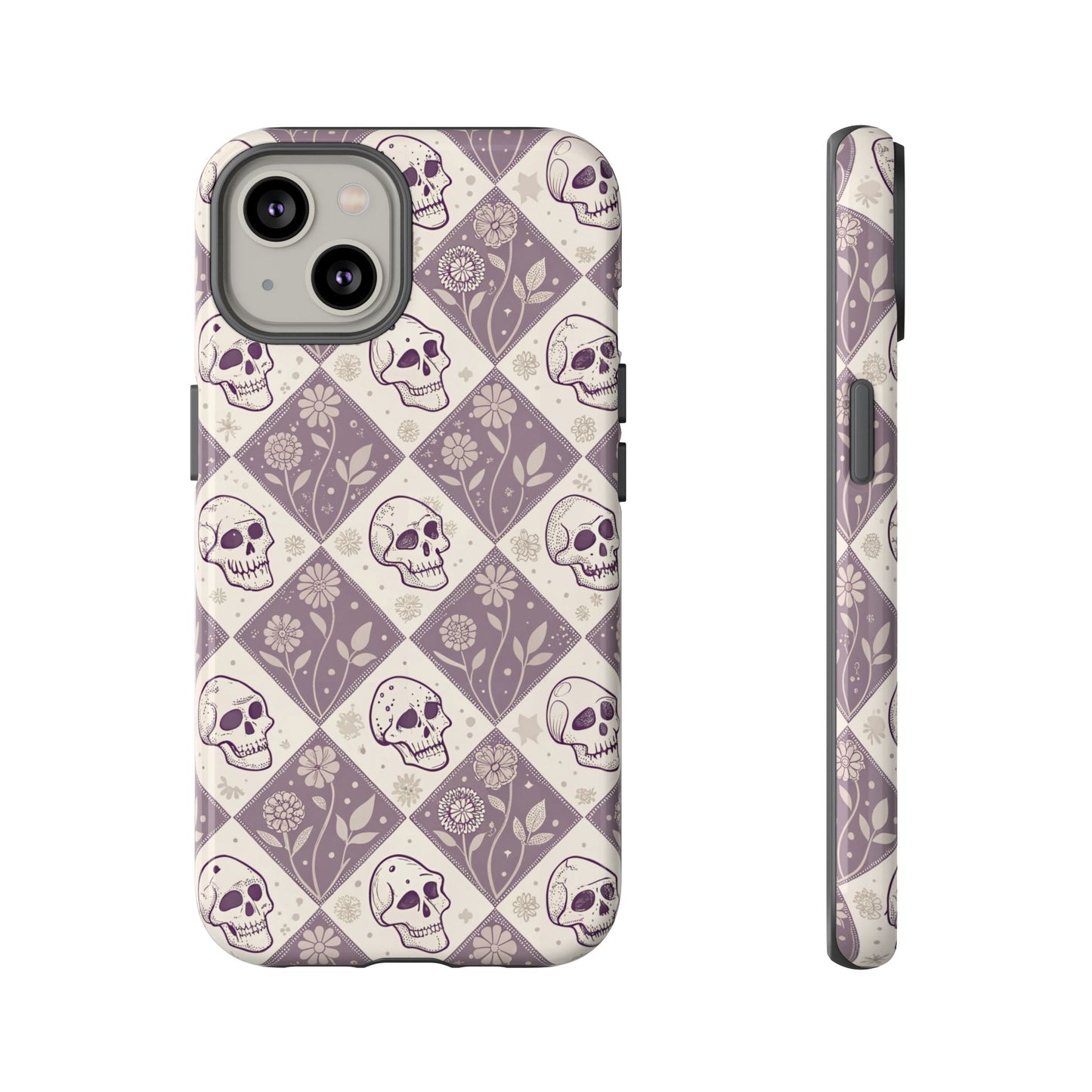 Vintage Skull & Floral Diamond iPhone Case