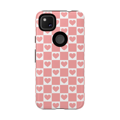 Pink Heart Checkerboard Google Pixel Case