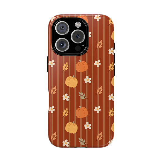 Pumpkin Spice Floral Stripe iPhone Case