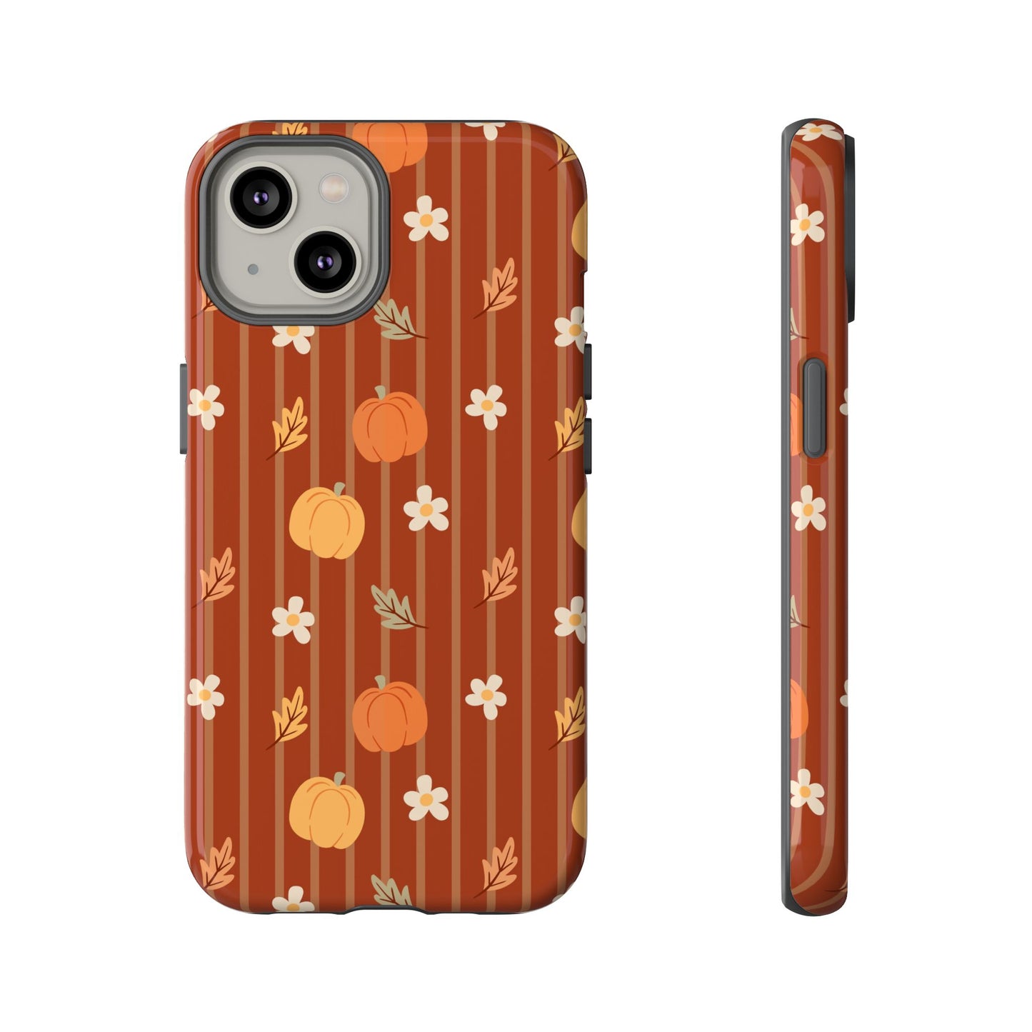 Pumpkin Spice Floral Stripe iPhone Case