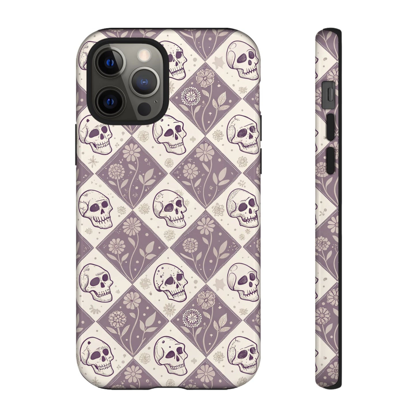 Vintage Skull & Floral Diamond iPhone Case