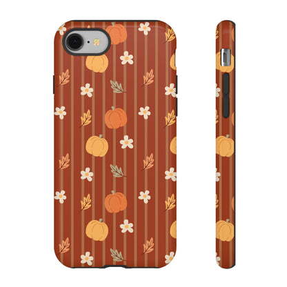 Pumpkin Spice Floral Stripe iPhone Case