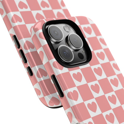 Pink Heart Checkerboard iPhone Case
