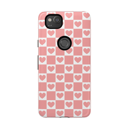 Pink Heart Checkerboard Google Pixel Case