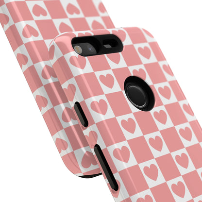 Pink Heart Checkerboard Google Pixel Case