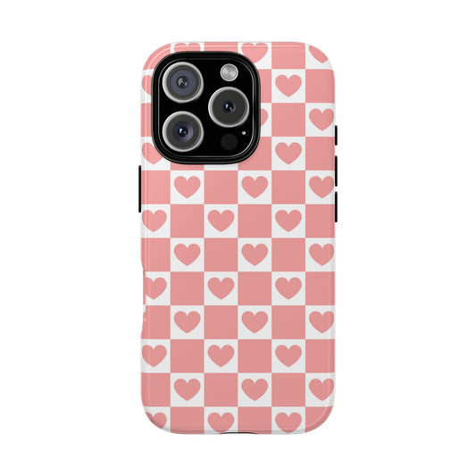 Pink Heart Checkerboard iPhone Case