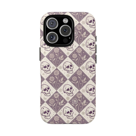 Vintage Skull & Floral Diamond iPhone Case