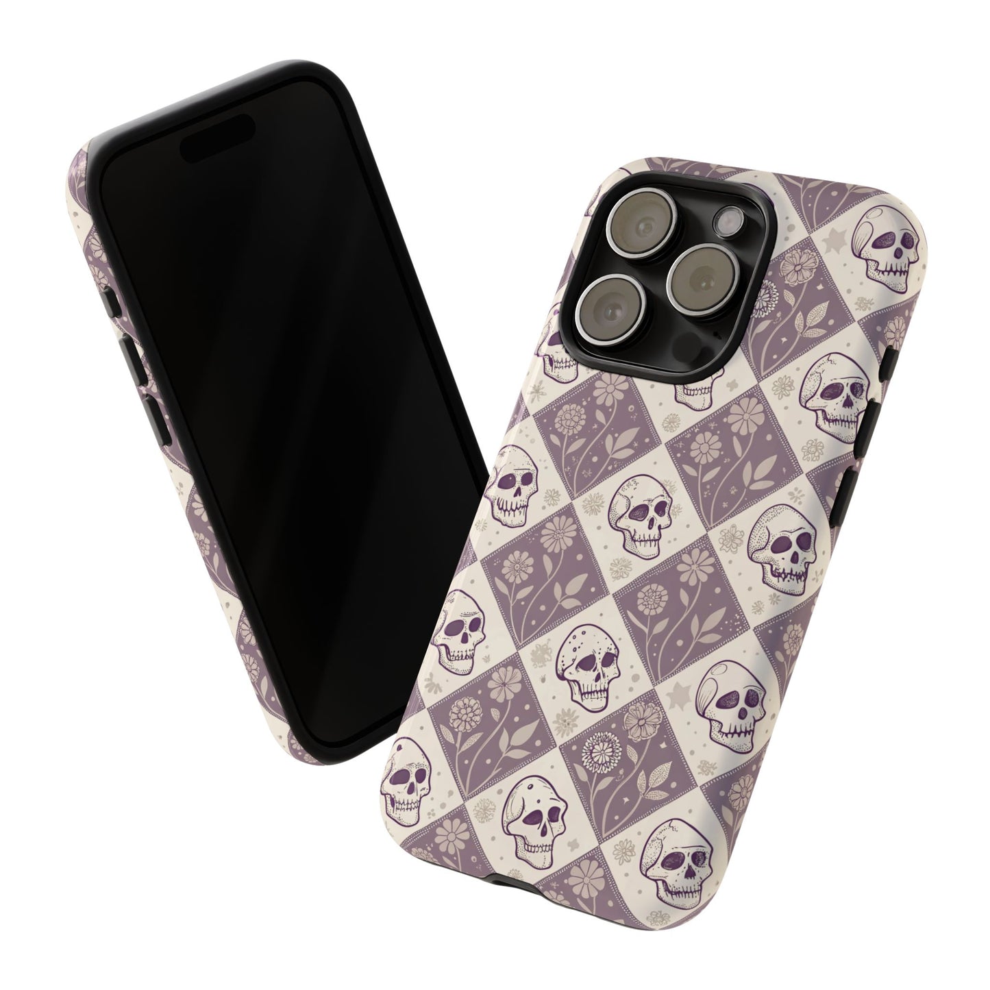Vintage Skull & Floral Diamond iPhone Case