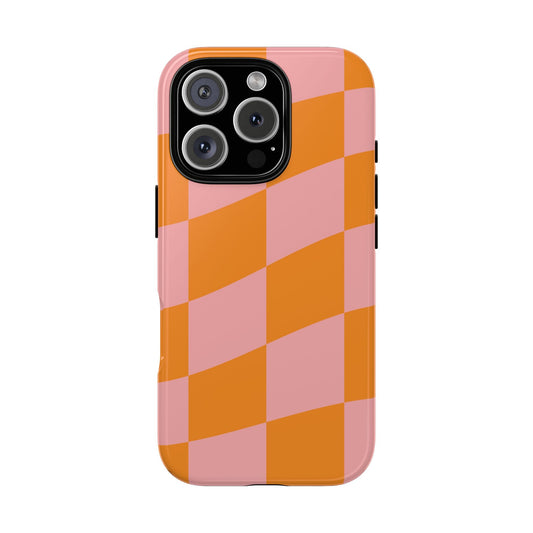 Pink & Orange Wavy Checker iPhone Case