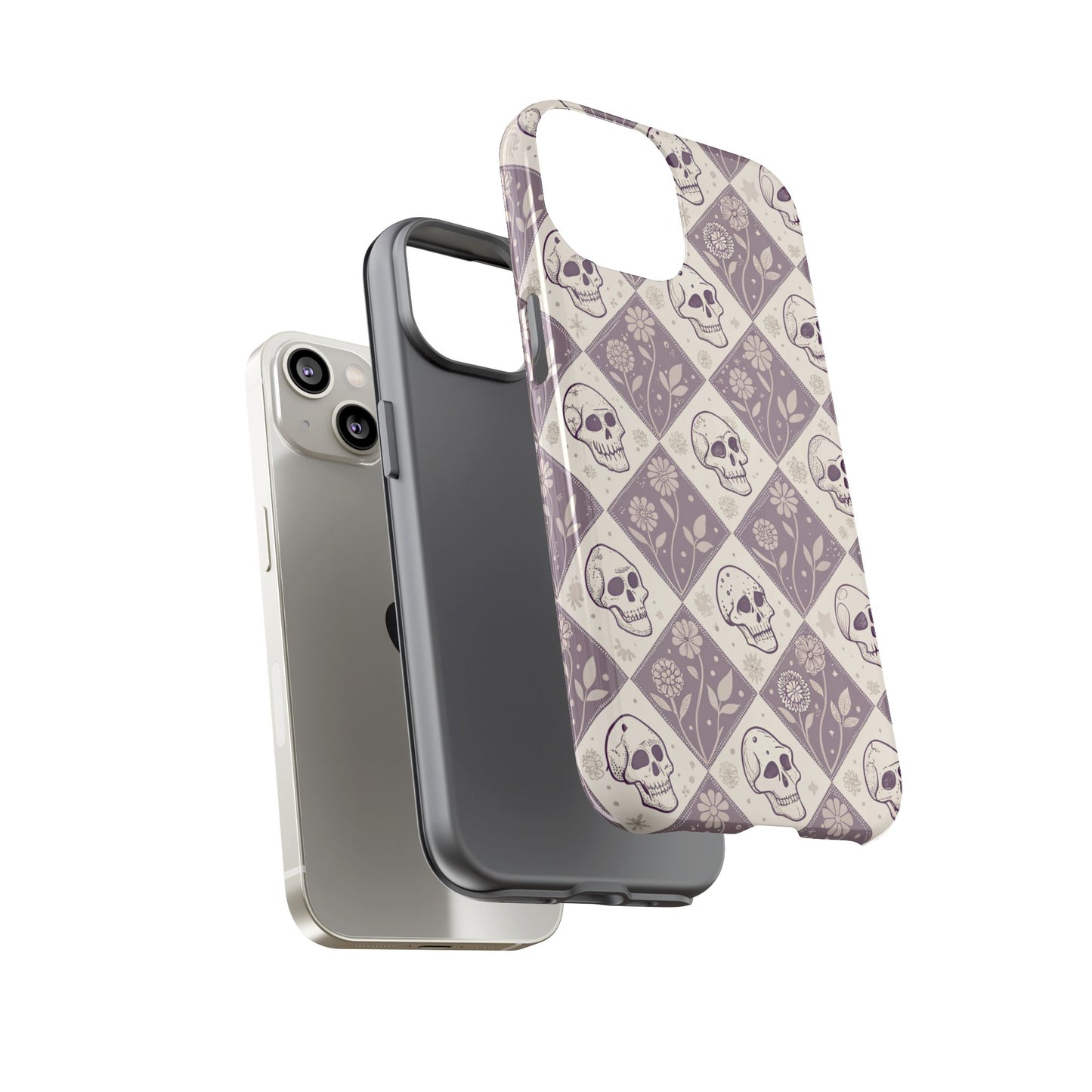 Vintage Skull & Floral Diamond iPhone Case