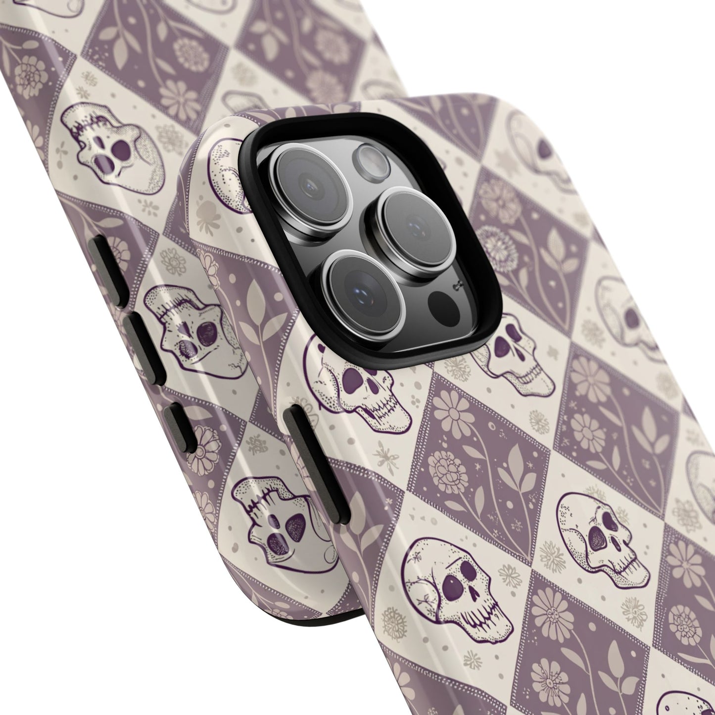 Vintage Skull & Floral Diamond iPhone Case
