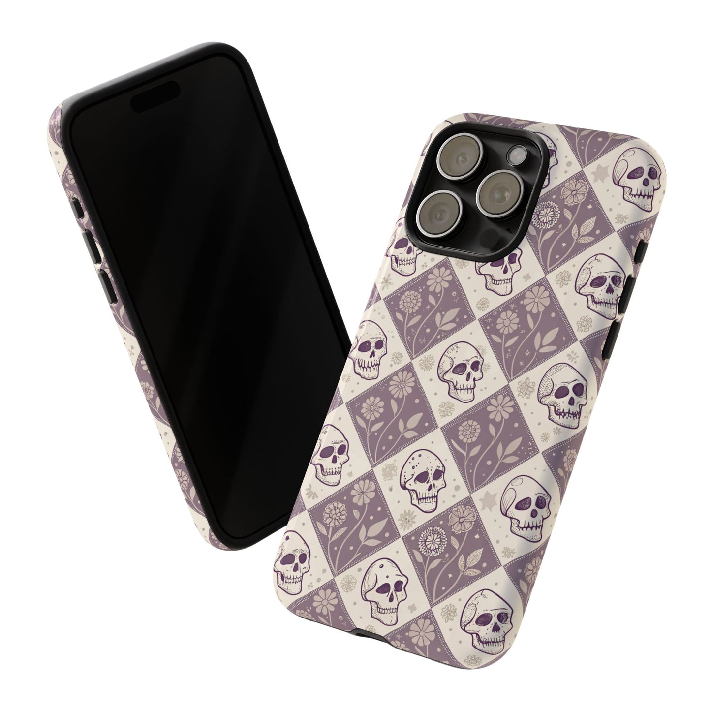 Vintage Skull & Floral Diamond iPhone Case