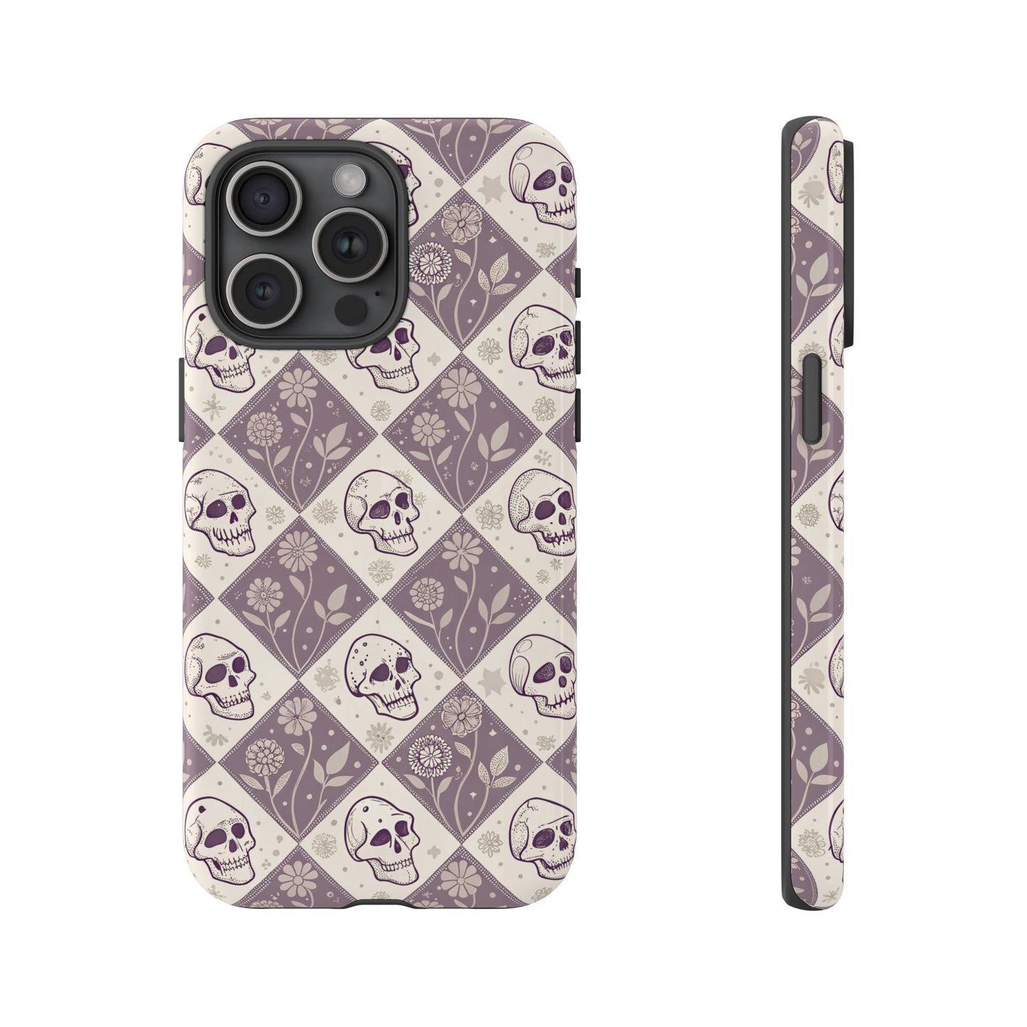 Vintage Skull & Floral Diamond iPhone Case