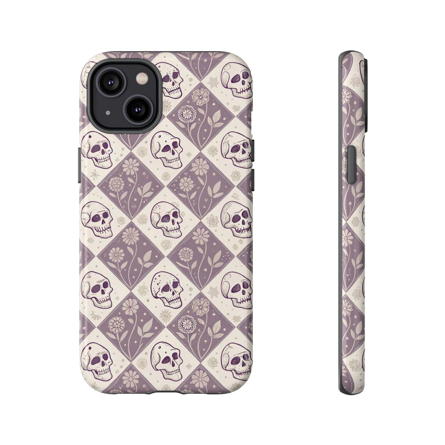 Vintage Skull & Floral Diamond iPhone Case