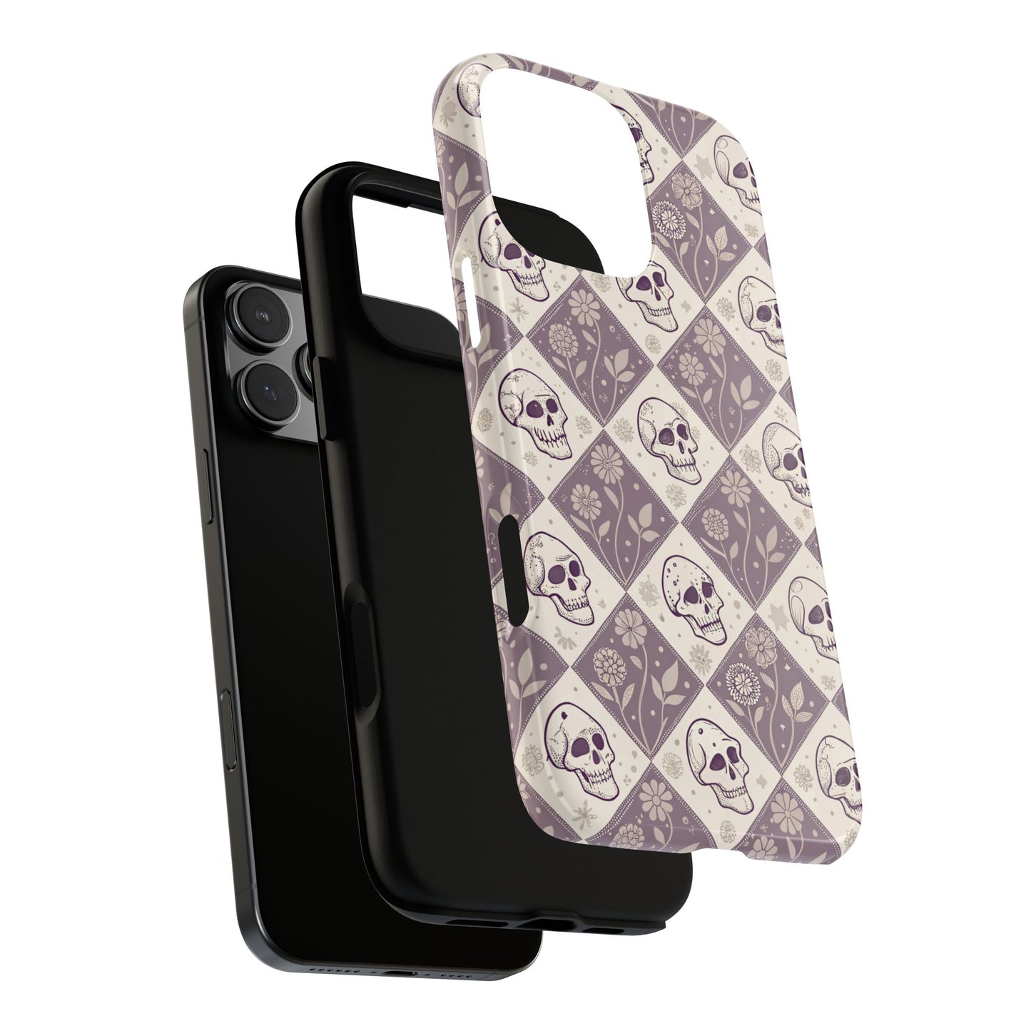 Vintage Skull & Floral Diamond iPhone Case